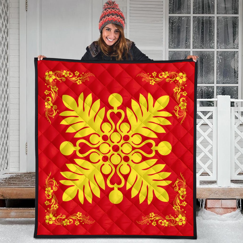 Hawaiian Quilt Maui Plant And Hibiscus Premium Quilt - Royal - AH - Polynesian Pride