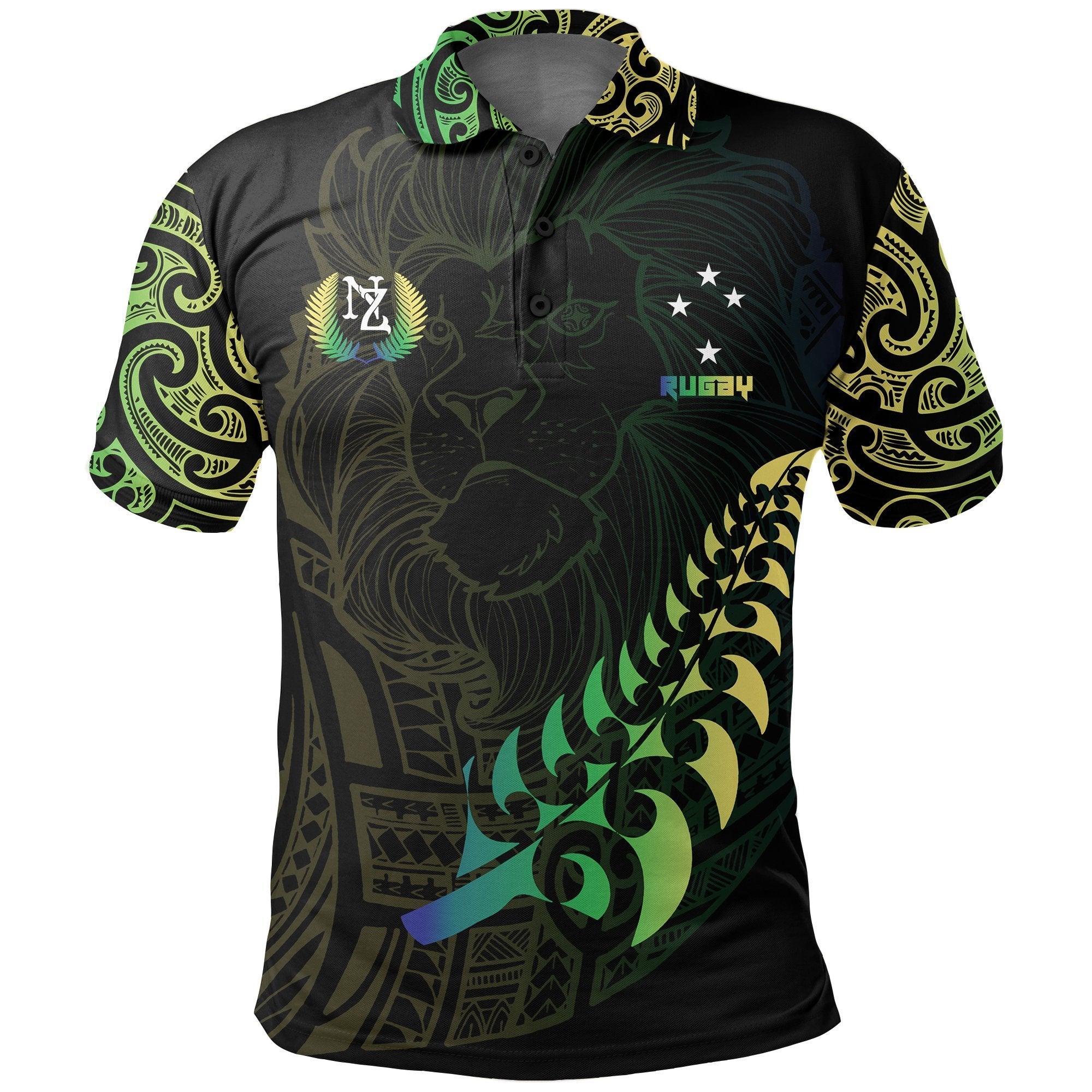 Lion Rugby Polo Shirt, New Zealand Maori Golf Shirts Unisex Black - Polynesian Pride