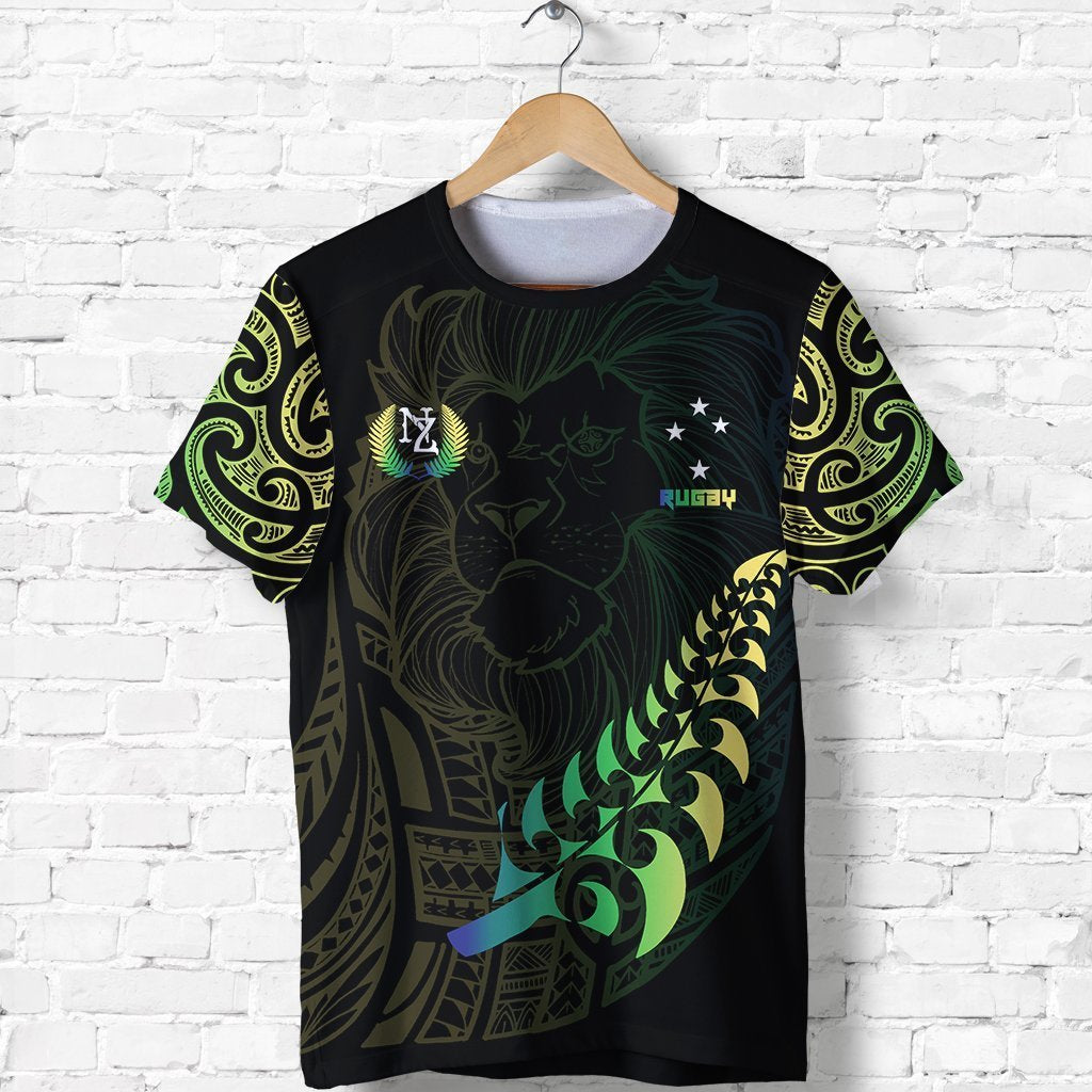 Lion Rugby T Shirt, New Zealand Maori Shirt Unisex Black - Polynesian Pride
