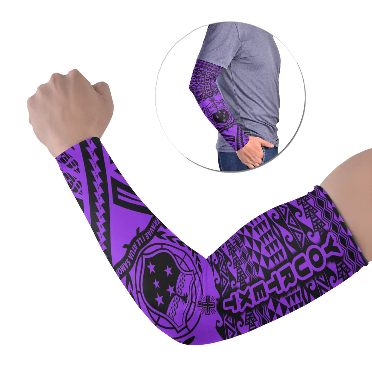 Samoa Custom Personalised Arm Sleeve - Polynesian Style (Set of Two) Set of 2 Purple - Polynesian Pride