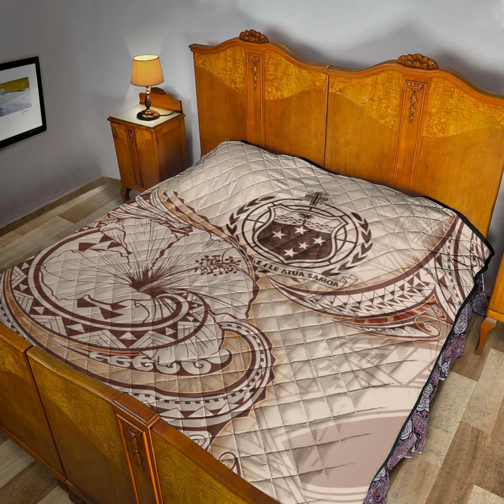 Samoa Premium Quilt - Hibiscus Flowers Vintage Style - Polynesian Pride
