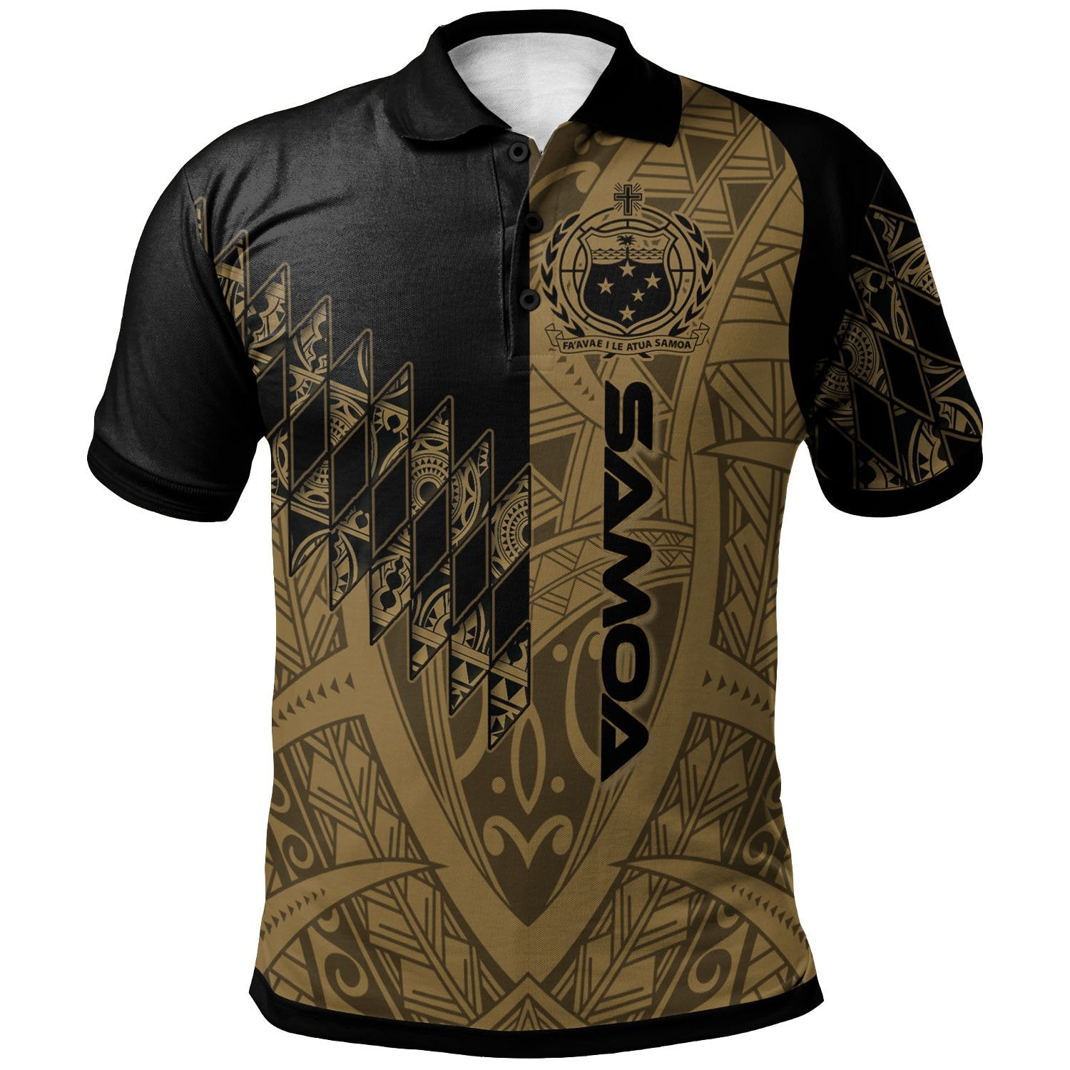 Samoa Polo Shirt Gold Color Symmetry Style Unisex Black - Polynesian Pride