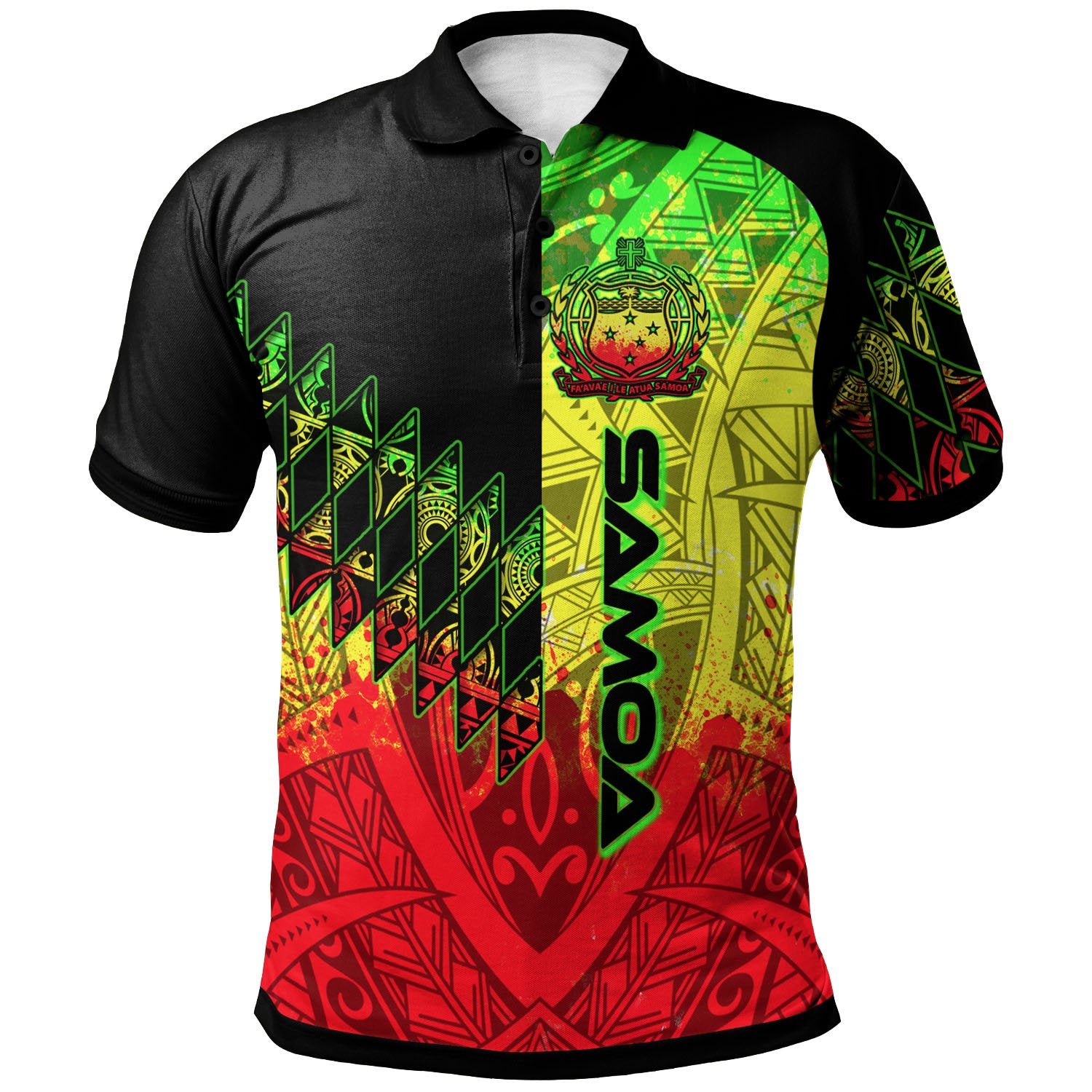 Samoa Polo Shirt Reggage Color Symmetry Style Unisex Black - Polynesian Pride