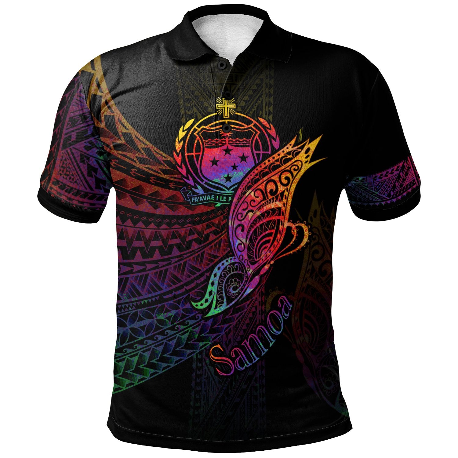 Samoa Polo Shirt Butterfly Polynesian Style Unisex Black - Polynesian Pride