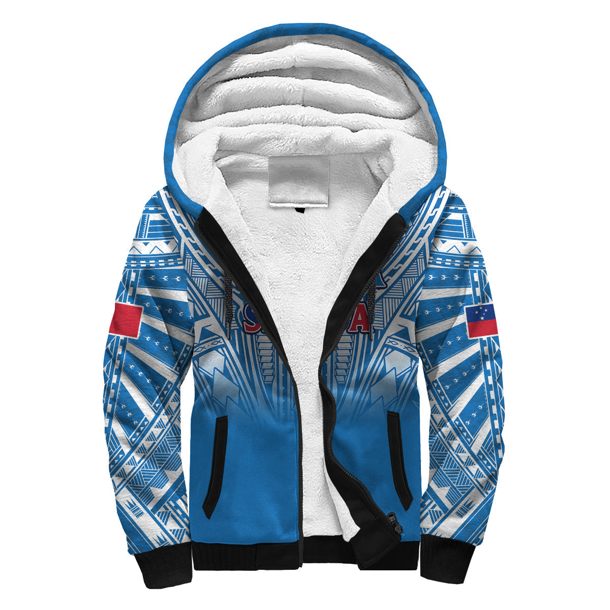 (Custom Text And Number) Samoa Rugby Sherpa Hoodie Personalise Toa Samoa Polynesian Pacific Blue Version LT14 Unisex Blue - Polynesian Pride
