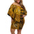 Hawaii Flowers Off Shoulder Short Dress Yellow Tribal Pattern Hawaiian LT13 Women Yellow - Polynesian Pride