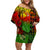 Hawaii Flowers Off Shoulder Short Dress Color Tribal Pattern Hawaiian LT13