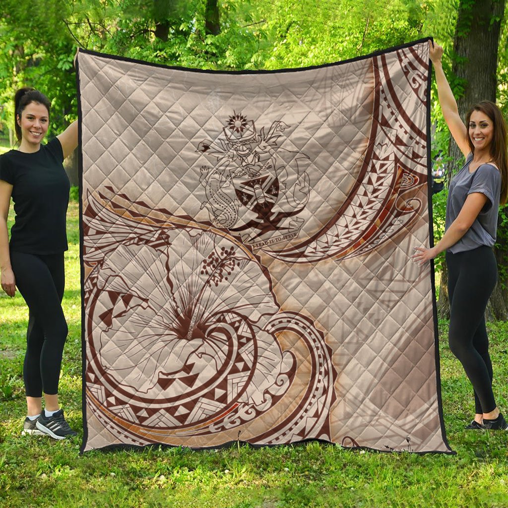 Solomon Islands Premium Quilt - Hibiscus Flowers Vintage Style Nude - Polynesian Pride