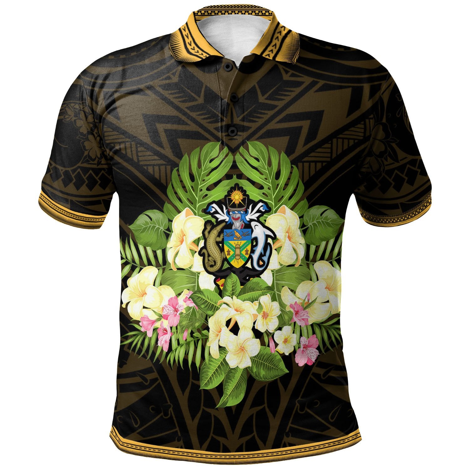 Solomon Islands Polo Shirt Polynesian Gold Patterns Collection Unisex Black - Polynesian Pride
