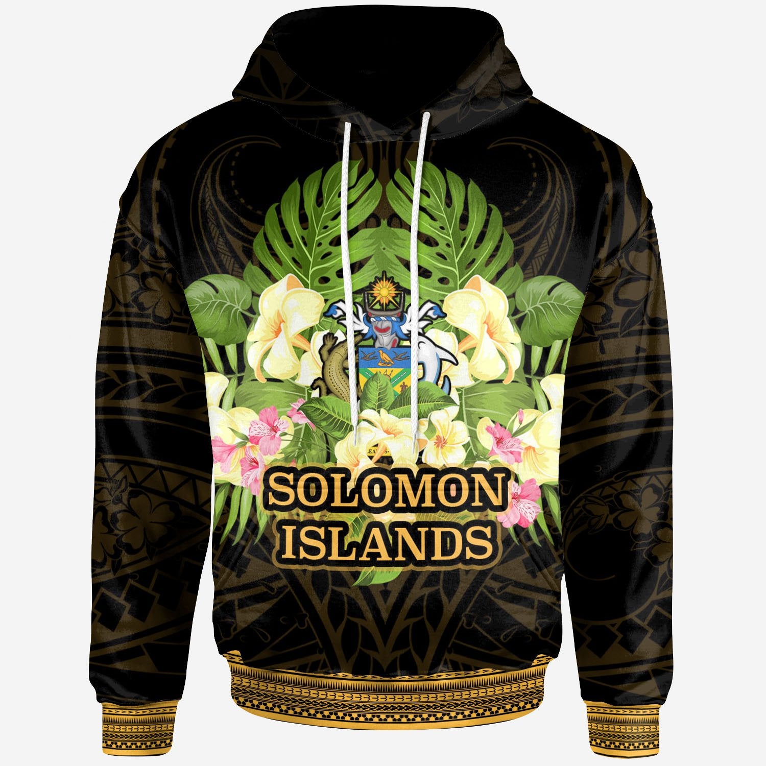 Solomon Islands Hoodie Polynesian Gold Patterns Collection Unisex Black - Polynesian Pride