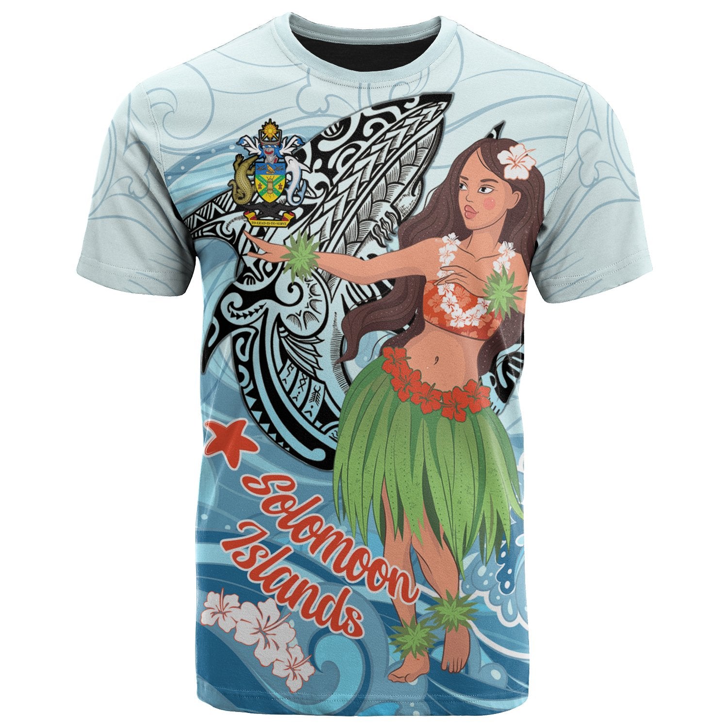 Solomon Islands T Shirt Polynesian Girls With Shark Unisex Black - Polynesian Pride