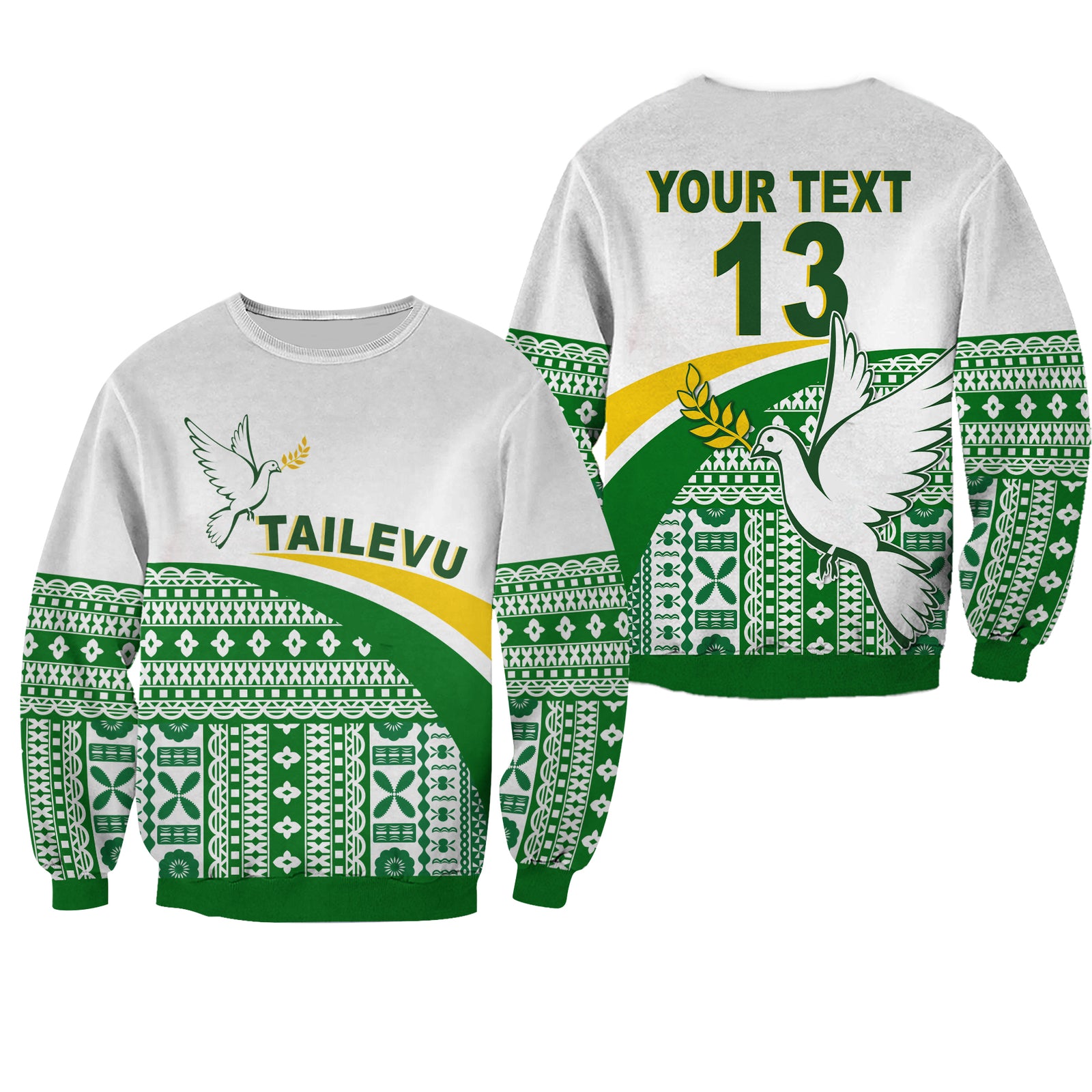 (Custom Text and Number) Tailevu Rugby Sweatshirt Fiji Rugby Tapa Pattern White LT13 Unisex White - Polynesian Pride