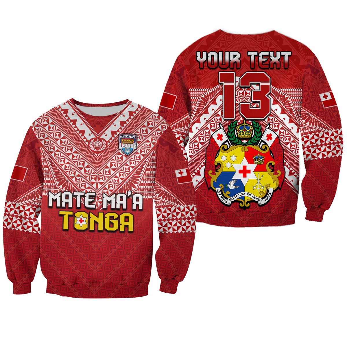 (Custom Text and Number) Tonga Rugby MMT Sweatshirt Ngatu Mate Maa Tonga Special LT13 Unisex Red - Polynesian Pride