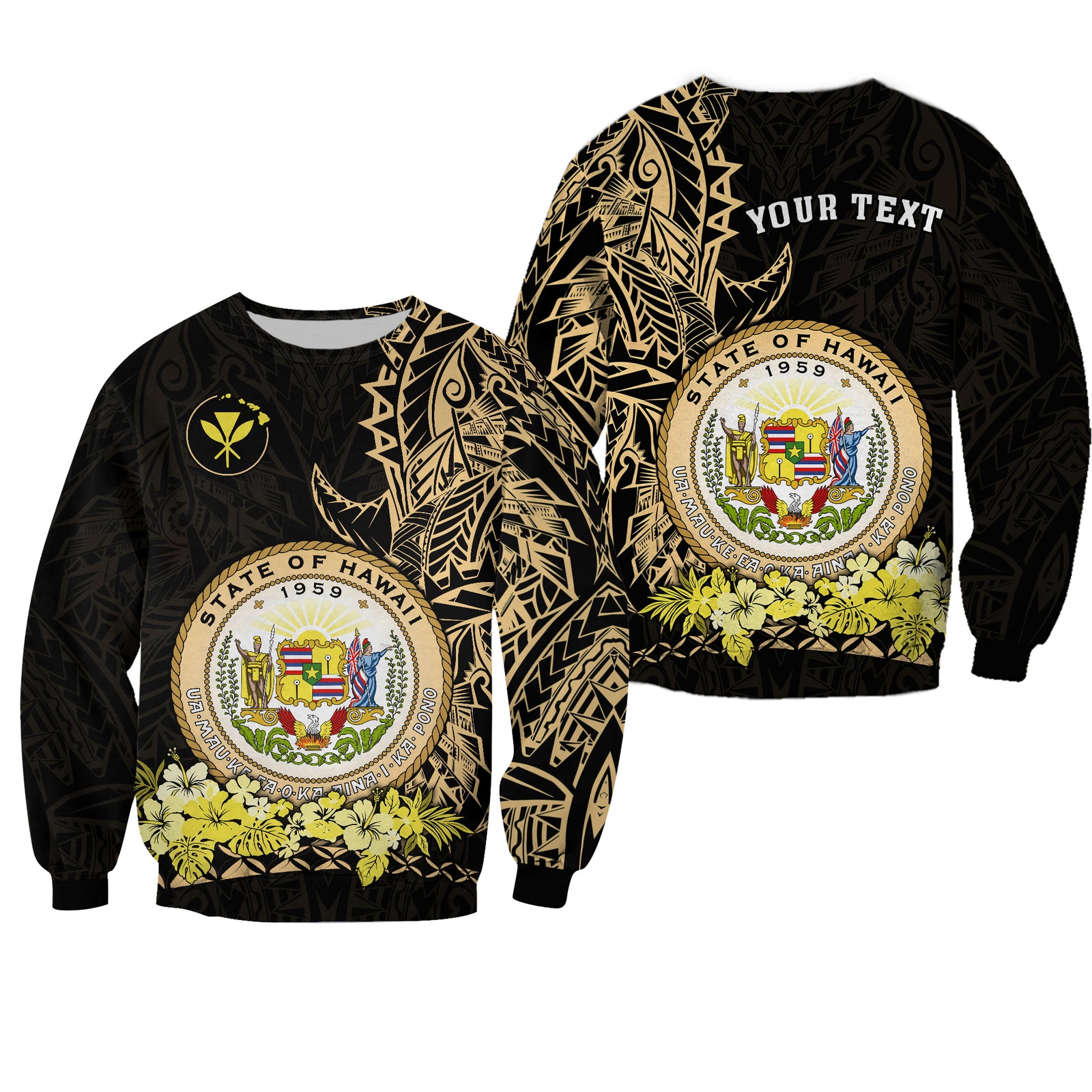 (Custom Personalised) Hawaiian Polynesian Sweatshirt Gold Seal of Hawaii LT13 Unisex Gold - Polynesian Pride