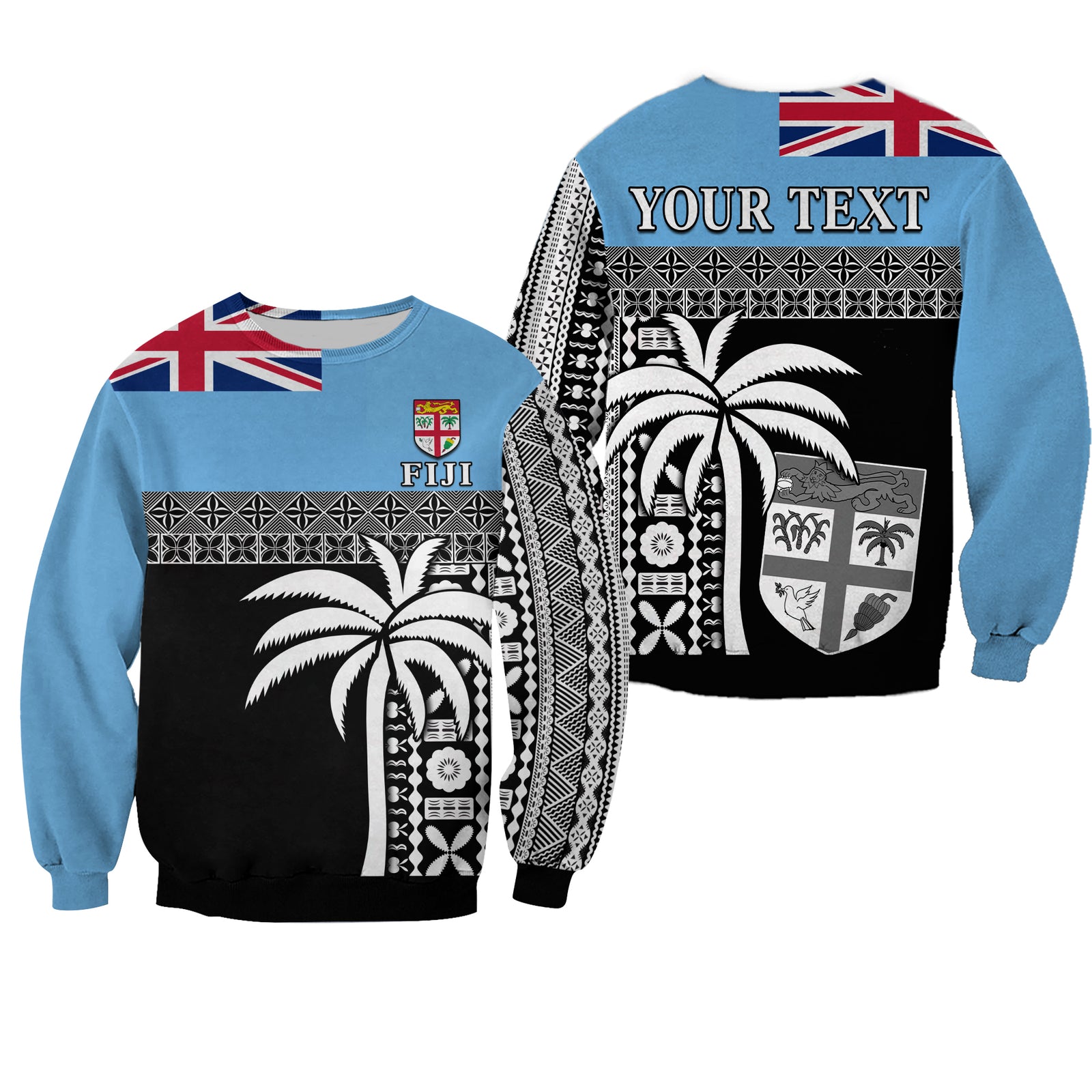 (Custom Personalised) Fiji Tapa Pattern Sweatshirt Coconut Tree LT13 Unisex Blue - Polynesian Pride