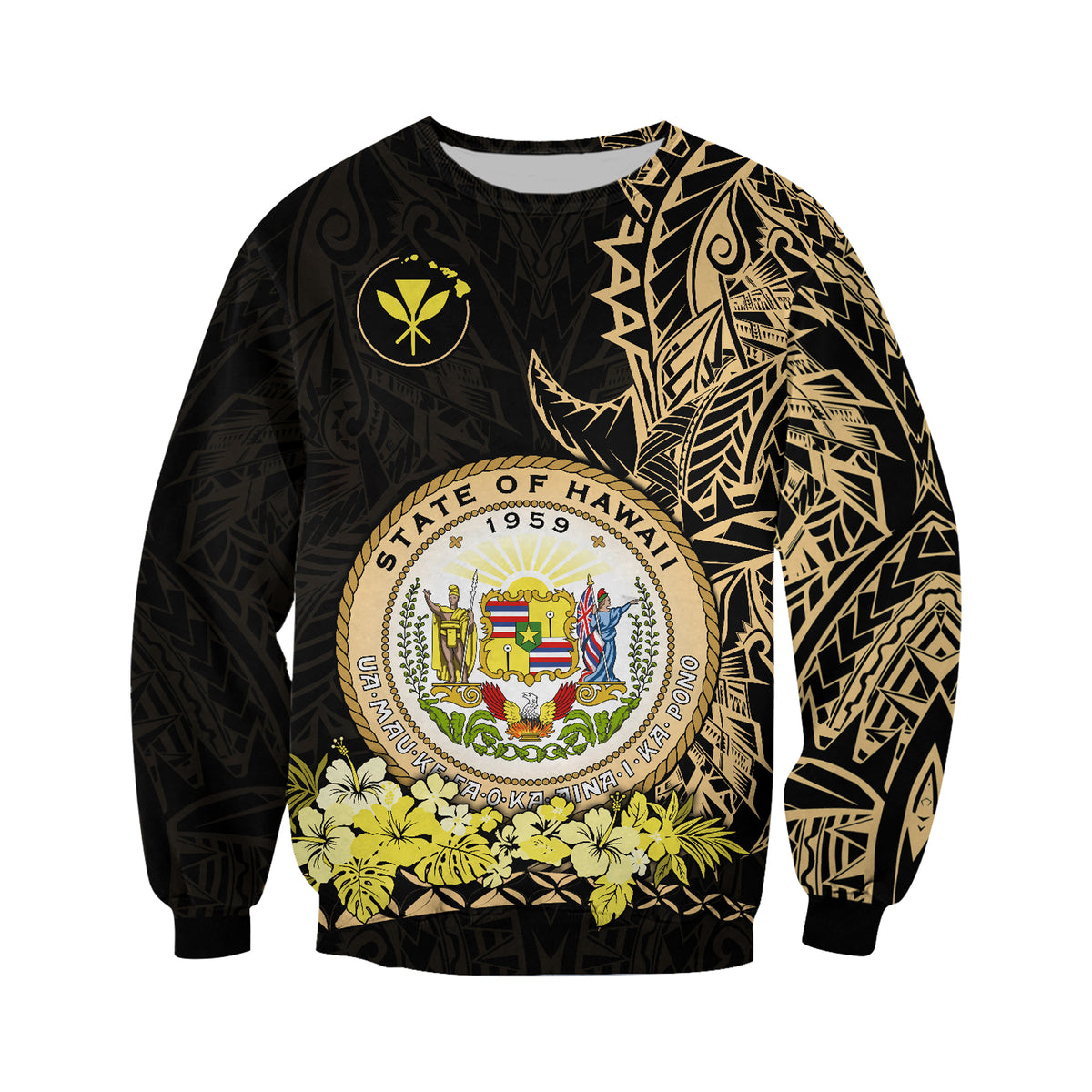 Hawaiian Polynesian Sweatshirt Gold Seal of Hawaii LT13 - Polynesian Pride