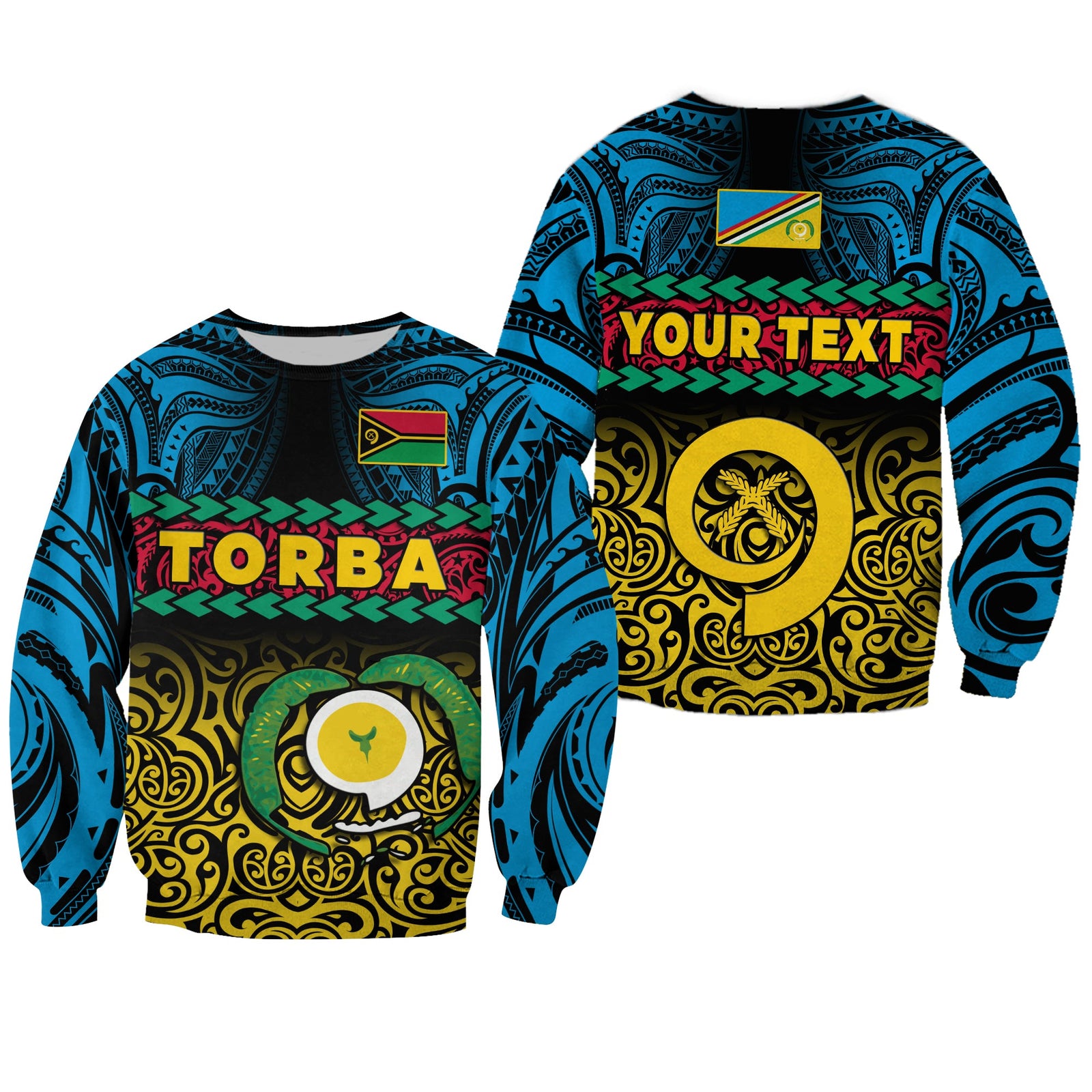 (Custom Personalised) Torba Province Sweatshirt Vanuatu Pig Tusk Polynesian Flag Style LT14 Unisex Black - Polynesian Pride