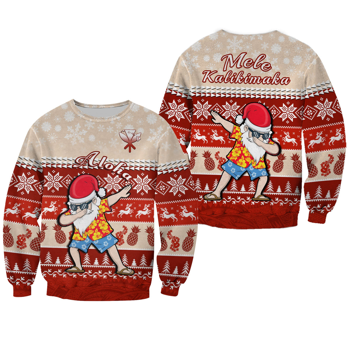 Hawaii Mele Kalikimaka Sweatshirt Dabbing Santa Red Merry Christmas LT14 Unisex Red - Polynesian Pride