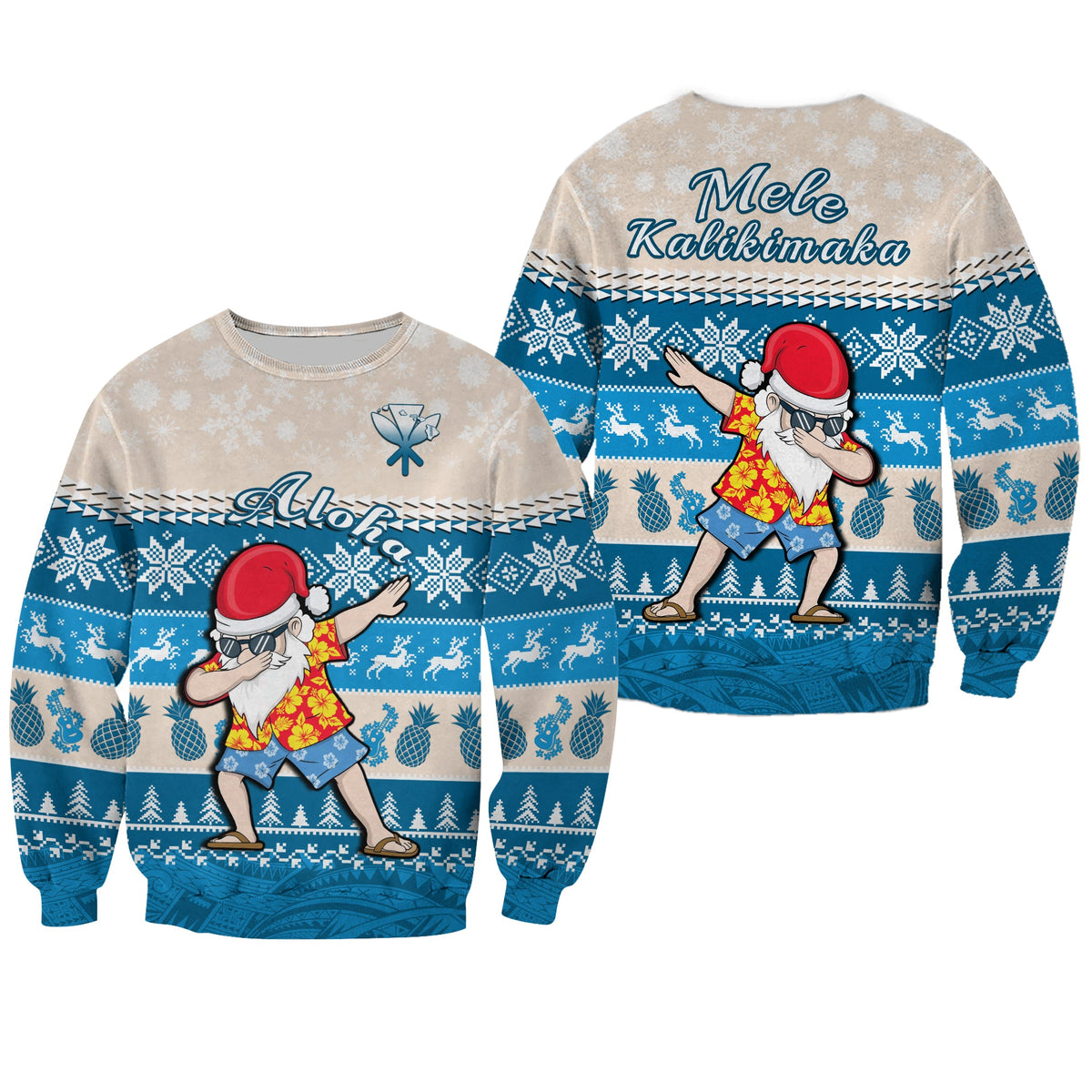 Hawaii Mele Kalikimaka Sweatshirt Dabbing Santa Blue Merry Christmas LT14 Unisex Blue - Polynesian Pride