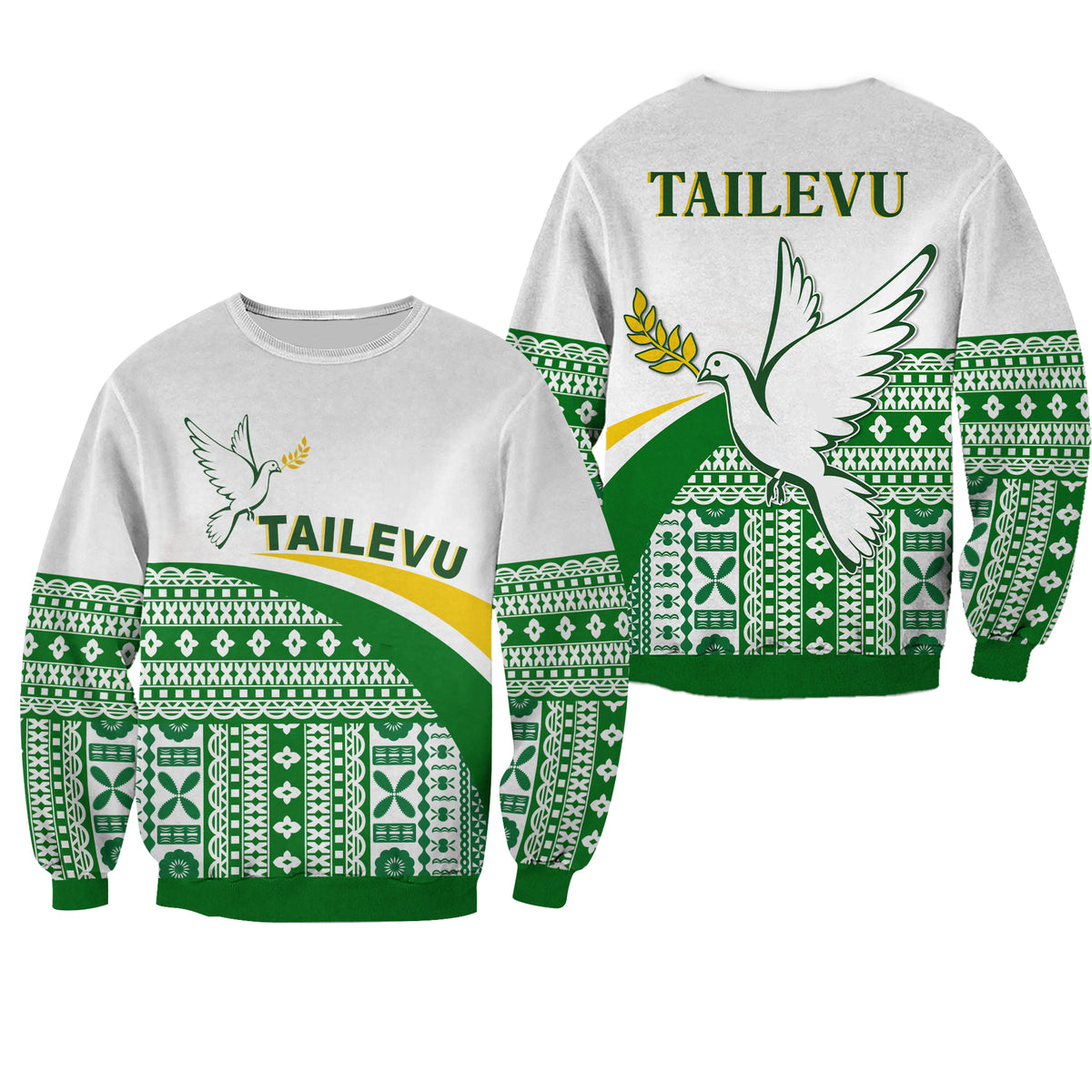 Tailevu Rugby Sweatshirt Fiji Rugby Tapa Pattern White LT13 Unisex White - Polynesian Pride