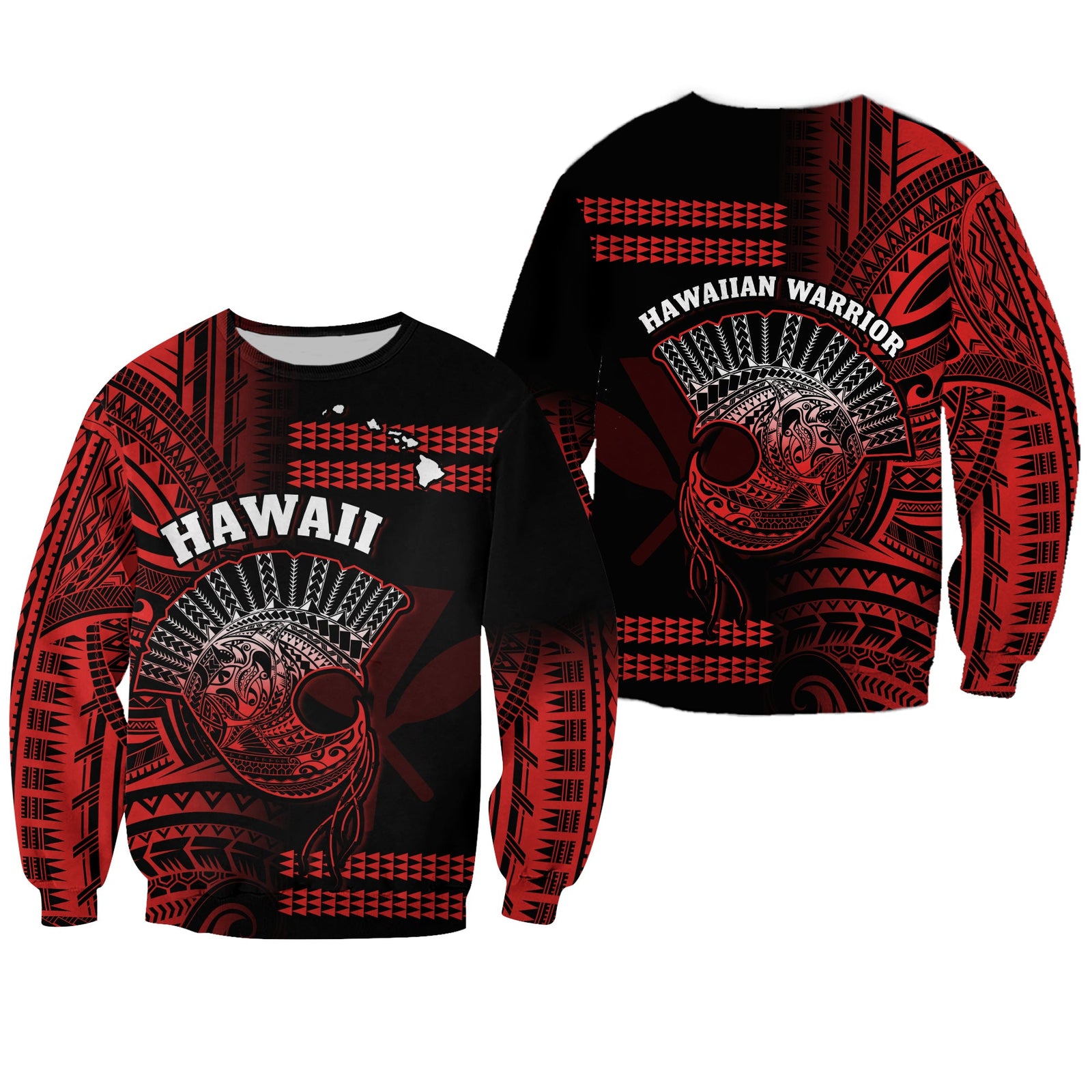 Hawaii Sweatshirt Kakau Warrior Helmet Gradient Red Polynesian LT14 Unisex Red - Polynesian Pride