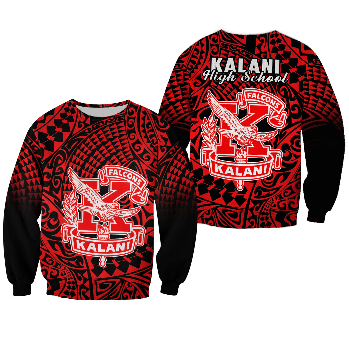 Hawaii Sweatshirt Kalani High School Tribal Kakau LT14 Unisex Red - Polynesian Pride