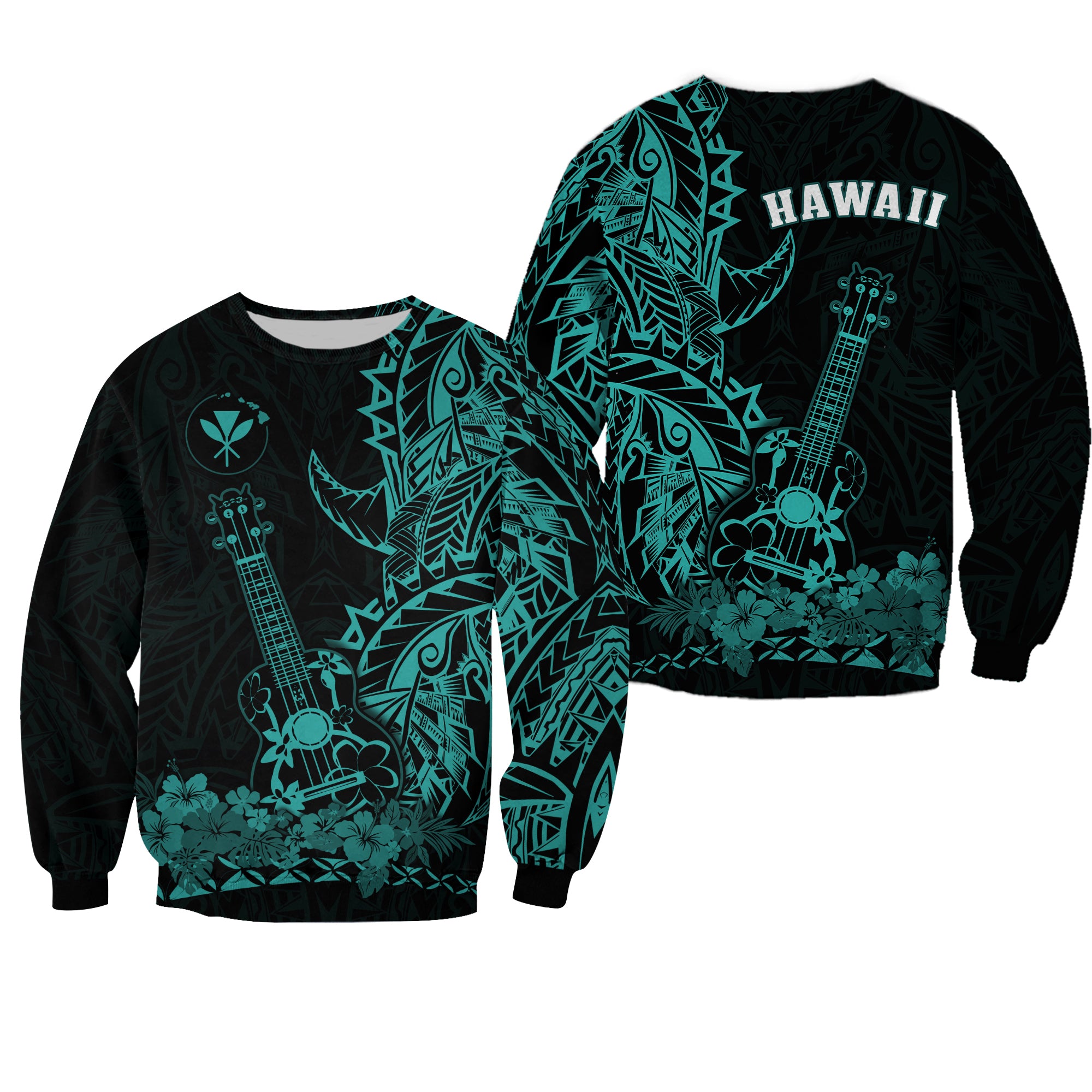 Hawaii Polynesian Sweatshirt Ukulele Turquoise LT13 Unisex Turquoise - Polynesian Pride