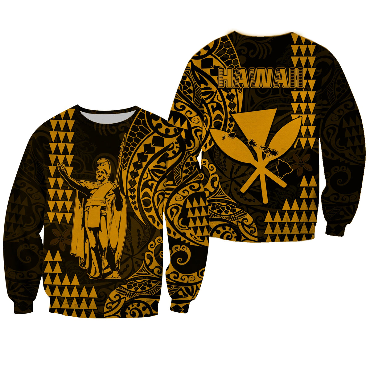Hawaii Day Kakau Sweatshirt Proud To Be Hawaiian Gold King Kamehameha and Kanaka Maoli LT13 Unisex Gold - Polynesian Pride