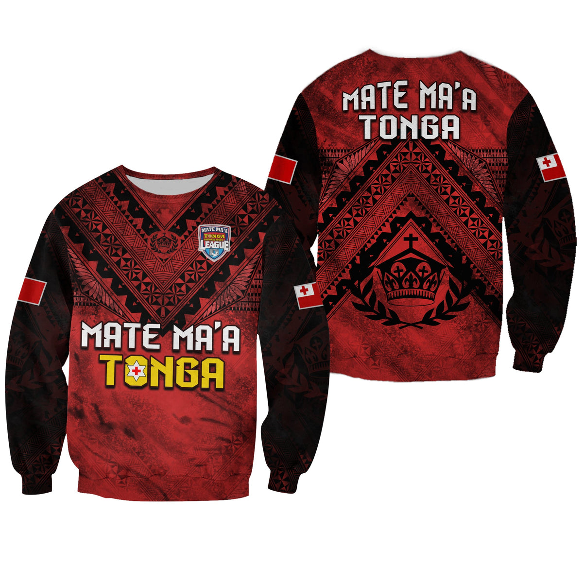 Tonga Rugby MMT Sweatshirt Ngatu Mate Maa Tonga Grunge LT13 Unisex Red - Polynesian Pride