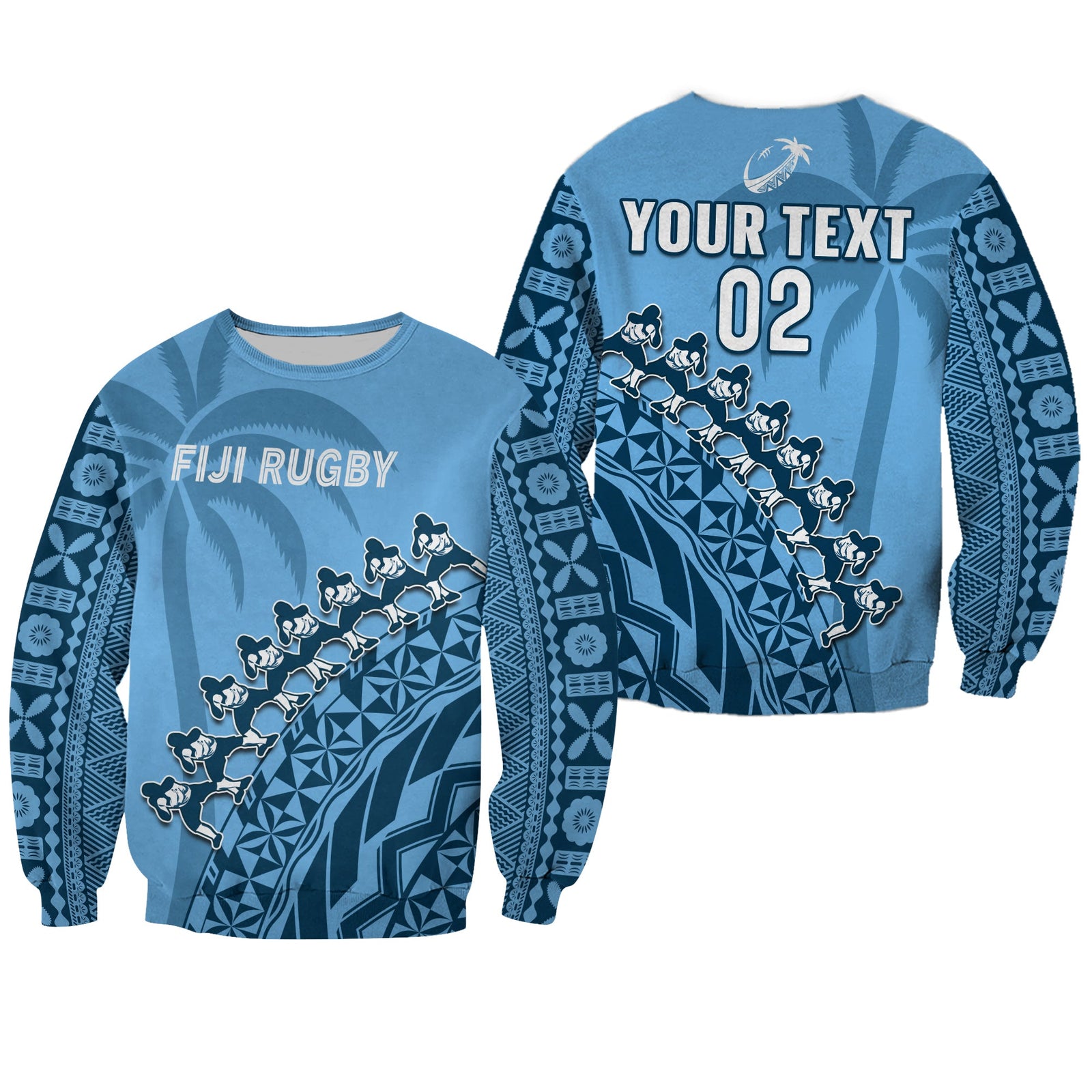 (Custom Text And Number) Fiji Tapa Rugby Sweatshirt Fijian Cibi Dance Tapa Pattern Blue LT14 Unisex Blue - Polynesian Pride