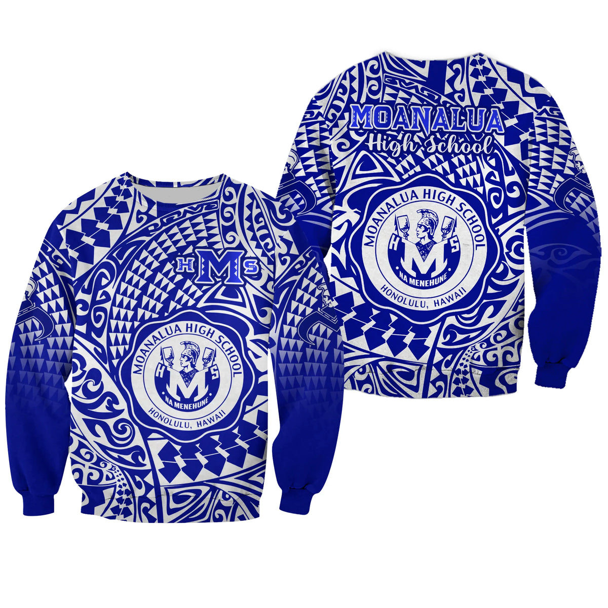 Hawaii Sweatshirt Moanalua High School Tribal Kakau LT14 Unisex Blue - Polynesian Pride