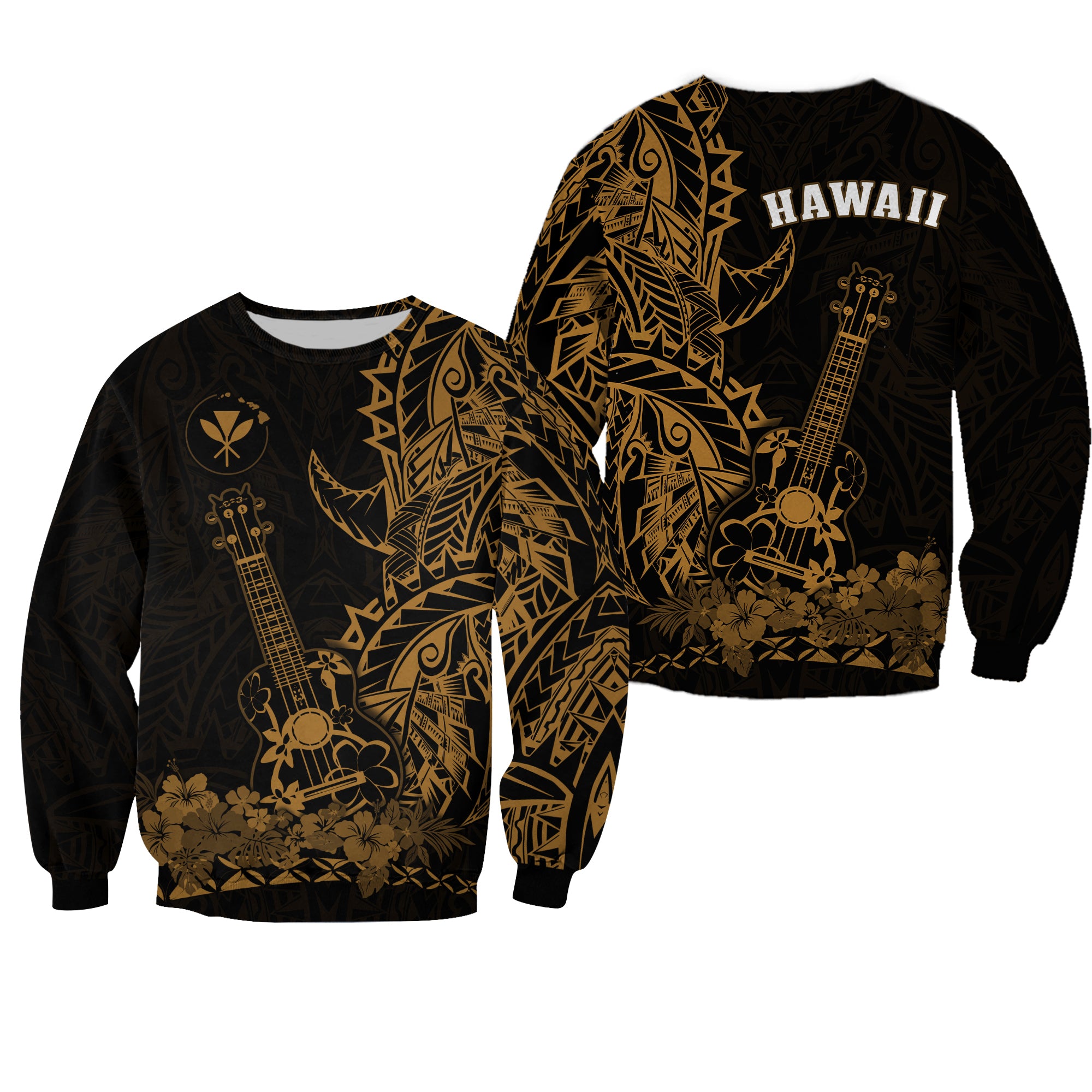 Hawaii Polynesian Sweatshirt Ukulele Gold LT13 Unisex Gold - Polynesian Pride