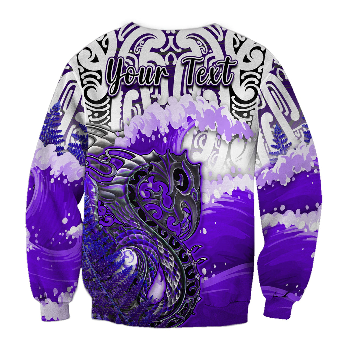 (Custom Personalised) Manaia Maori Sweatshirt Fern Aotearoa Purple Waves LT13 - Polynesian Pride