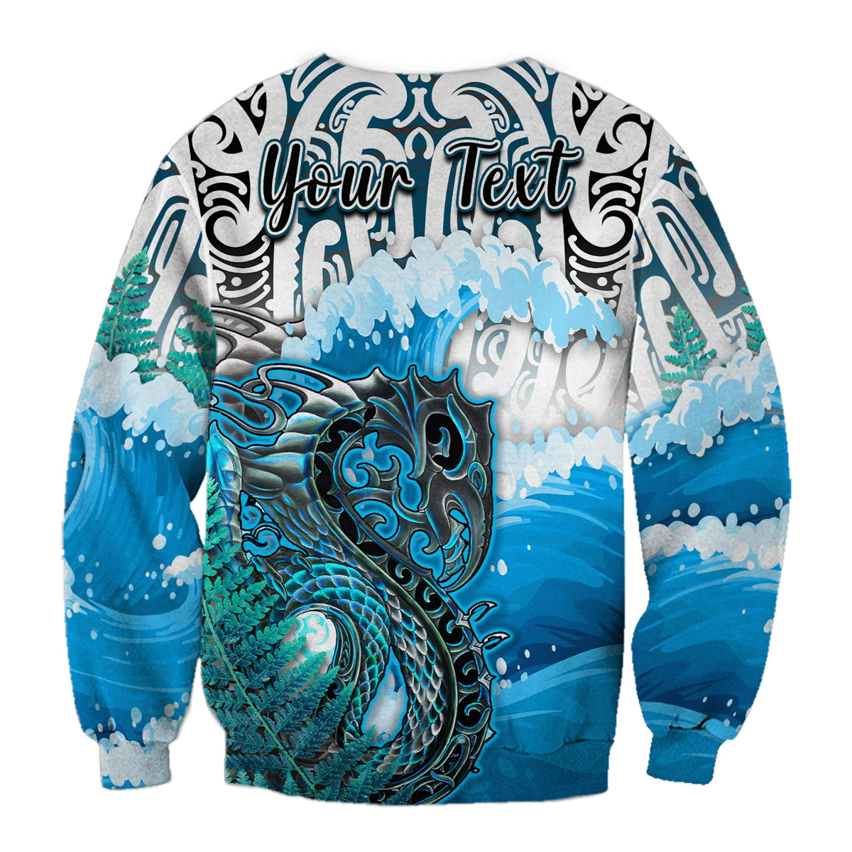 (Custom Personalised) Manaia Maori Sweatshirt Fern Aotearoa Blue Waves LT13 - Polynesian Pride
