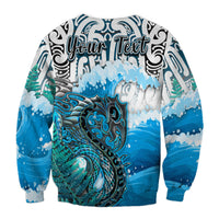 (Custom Personalised) Manaia Maori Sweatshirt Fern Aotearoa Blue Waves LT13 - Polynesian Pride