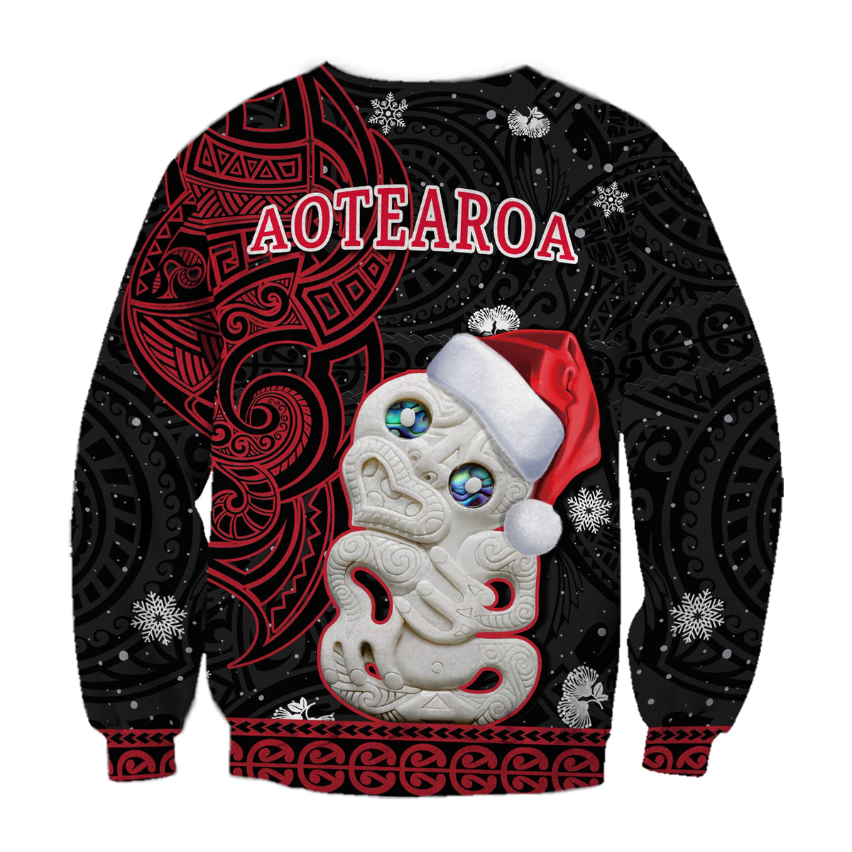 New Zealand Christmas Sweatshirt Hei Tiki Red Pohutukawa Meri Kirihimete LT14 - Polynesian Pride