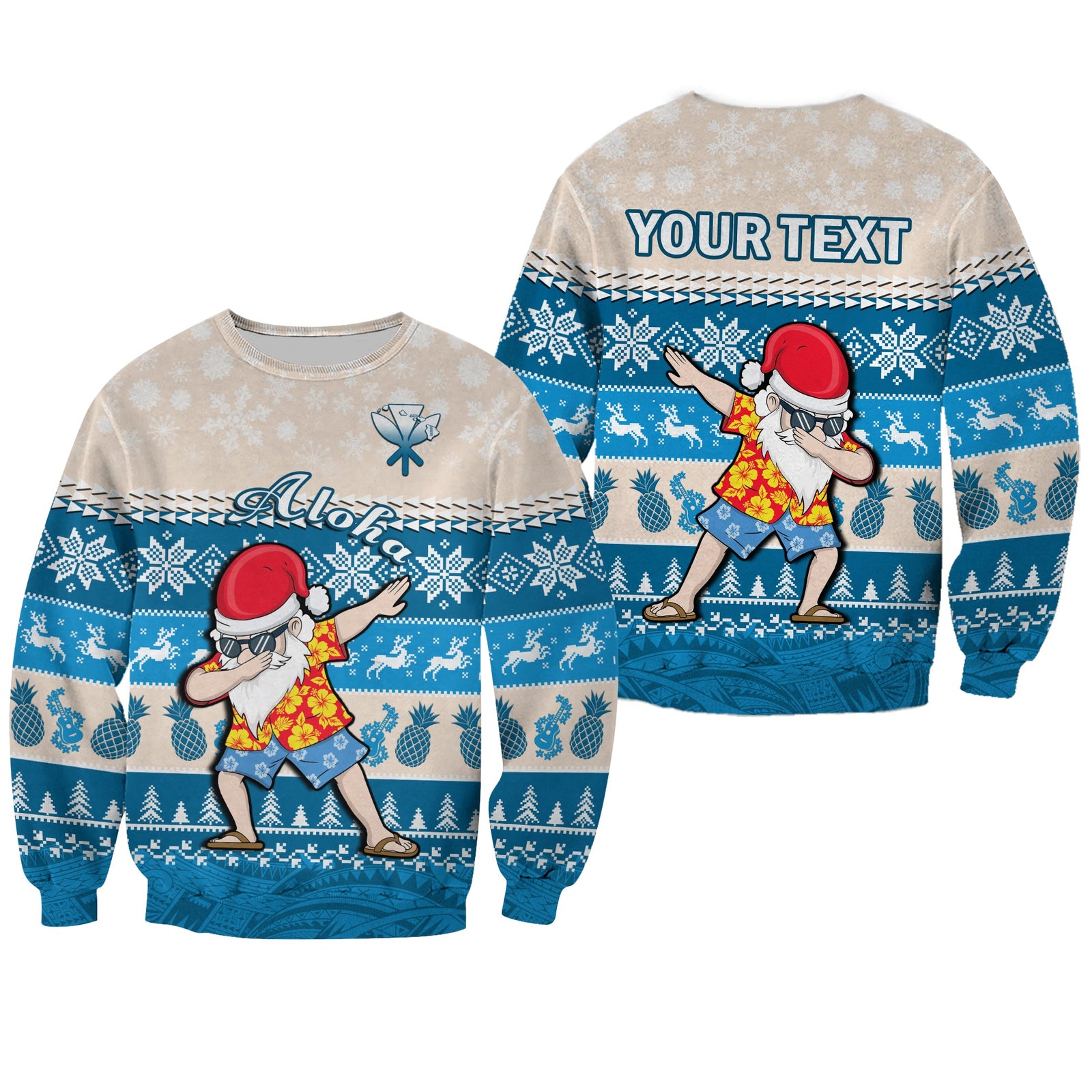 (Custom Personalised) Hawaii Mele Kalikimaka Sweatshirt Dabbing Santa Blue Merry Christmas LT14 Unisex Blue - Polynesian Pride