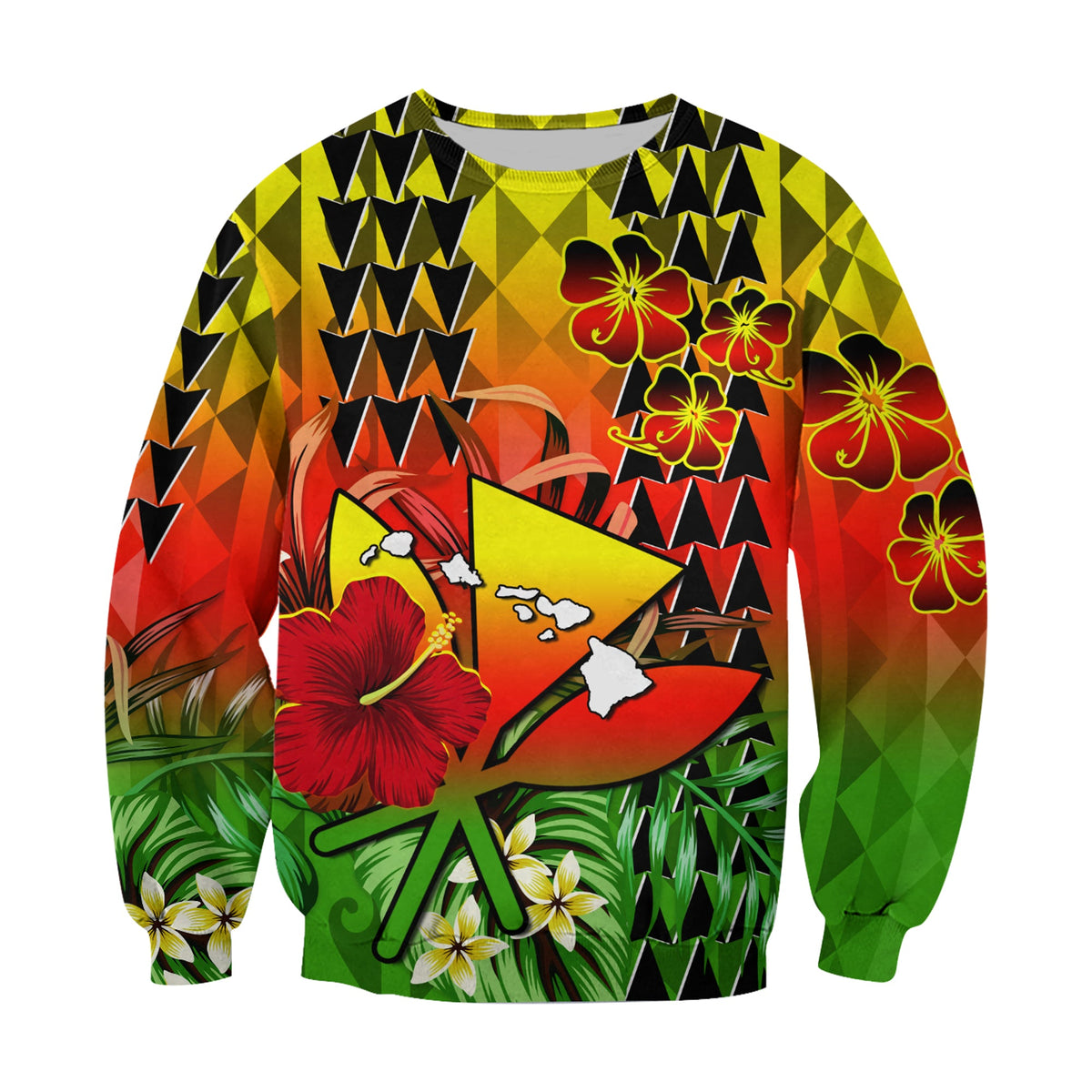 Hawaii Flowers Sweatshirt Color Tribal Pattern Hawaiian LT13 - Polynesian Pride