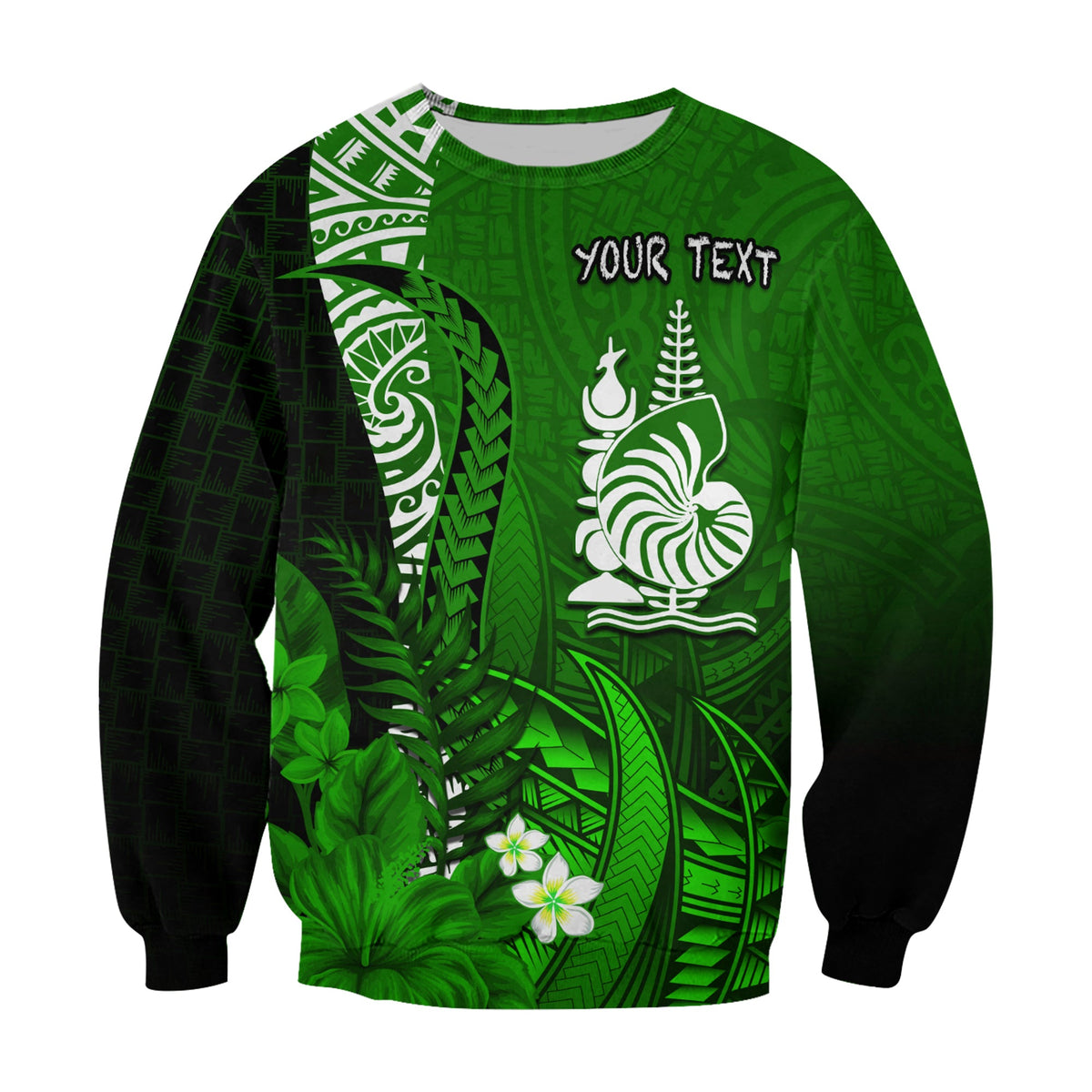 (Custom Personalised) New Caledonia Sweatshirt Nautilus Green Polynesian Hibiscus LT13 - Polynesian Pride