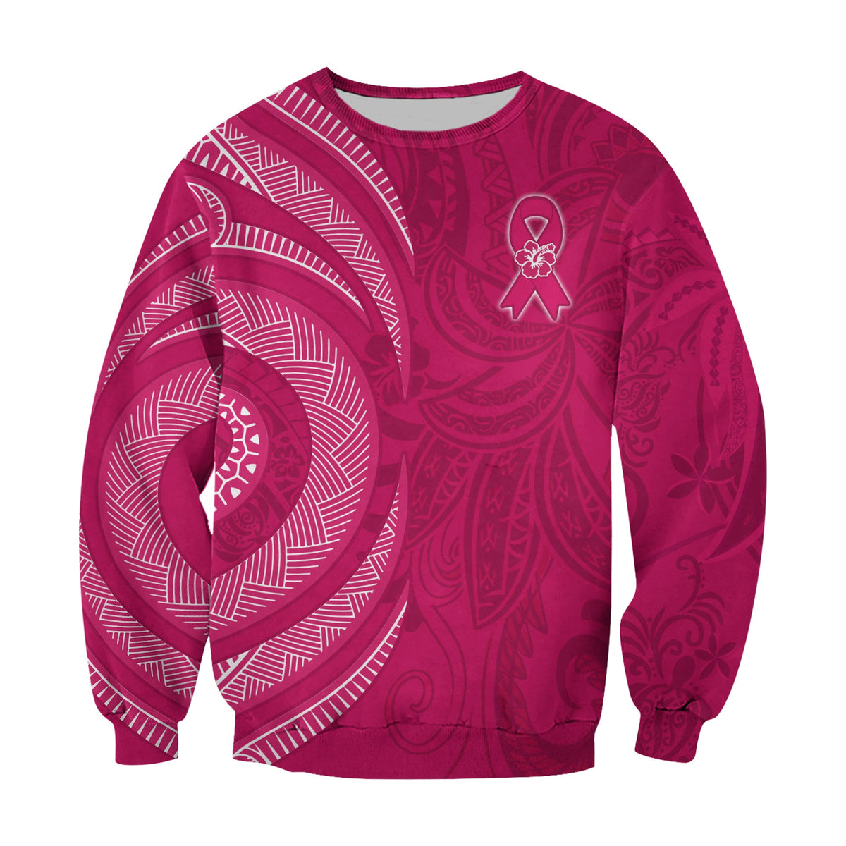(Custom Personalised) Breast Cancer Awareness Sweatshirt Hibiscus Polynesian No One Fights Alone LT13 - Polynesian Pride