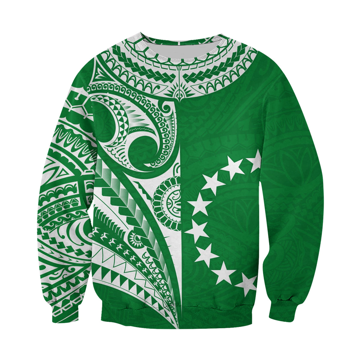 Cook Islands Tatau Sweatshirt Symbolize Passion Stars Version Green LT13 - Polynesian Pride
