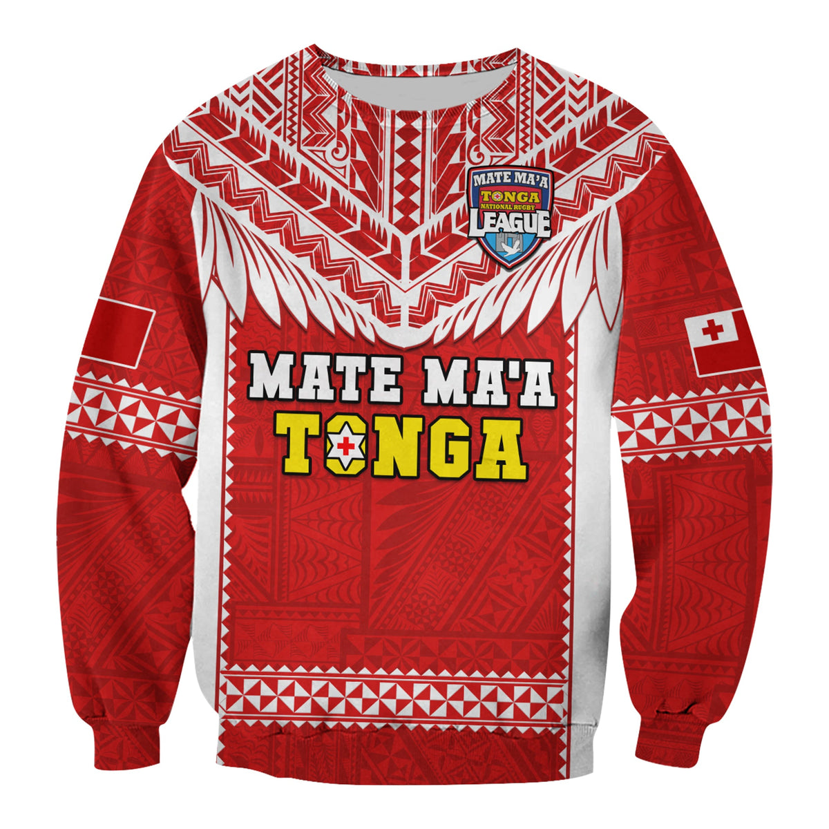 Tonga Rugby Sweatshirt Mate Maa Tonga Pacific Ngatu White LT14 Unisex Red - Polynesian Pride