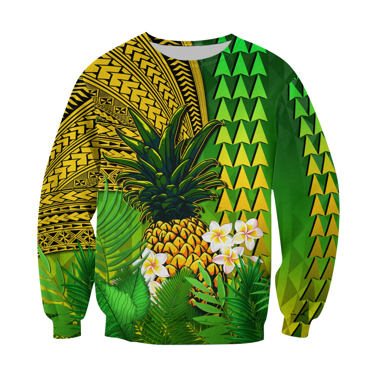 Hawaii Pineapple Sweatshirt Plumeria Frangipani Mix Tribal Pattern LT13 - Polynesian Pride