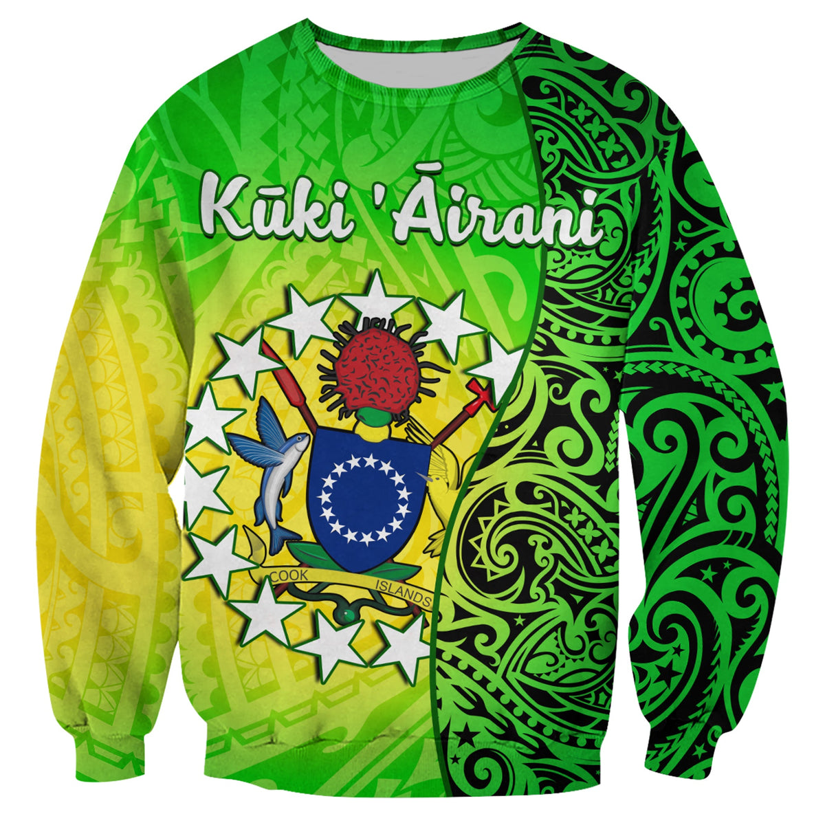 Cook Islands Sweatshirt Cook Islands Coat Of Arms Turtle Polynesian LT14 Unisex Green - Polynesian Pride