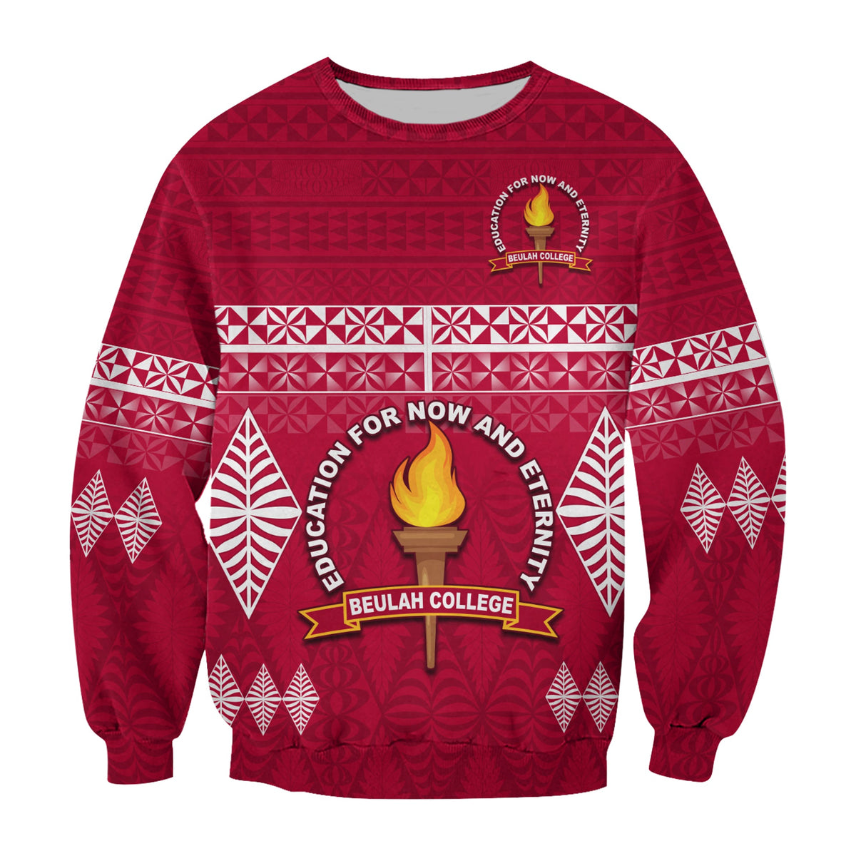 Beulah College Sweatshirt Ngatu Pattern Tonga LT13 Unisex Maroon - Polynesian Pride
