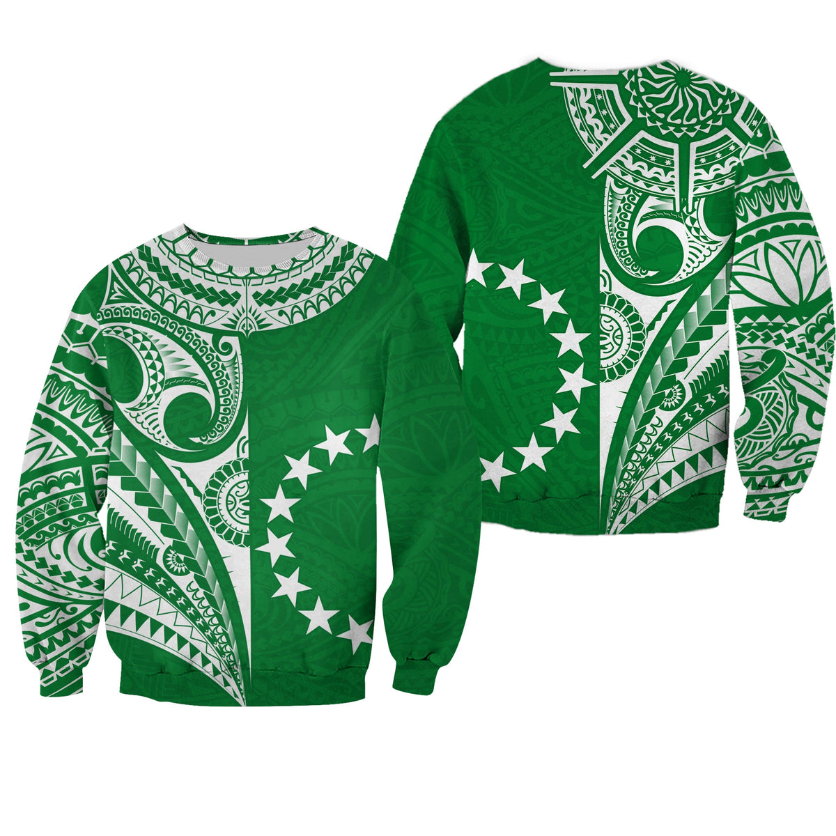 Cook Islands Tatau Sweatshirt Symbolize Passion Stars Version Green LT13 Unisex Green - Polynesian Pride