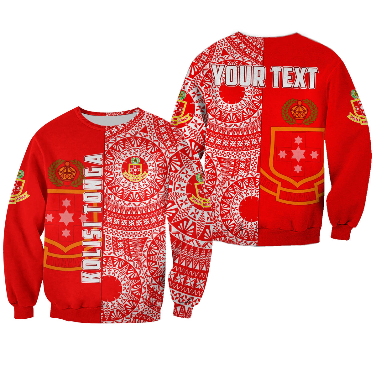 (Custom Personalised) Kolisi Tonga High School Sweatshirt Tongan Ngatu Pattern LT14 Unisex Red - Polynesian Pride