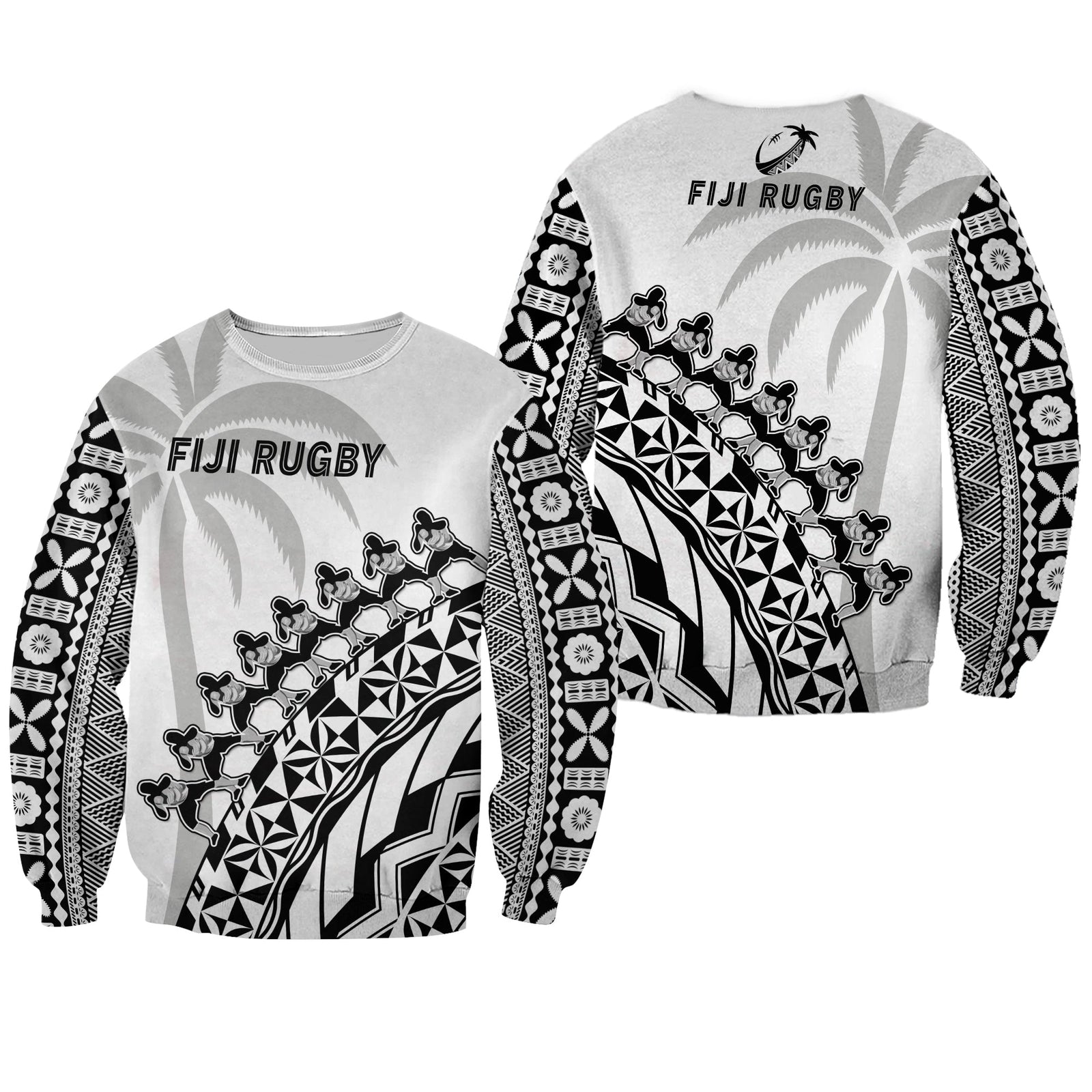 Fiji Rugby Sweatshirt Fijian Cibi Dance Tapa Pattern White LT14 Unisex White - Polynesian Pride