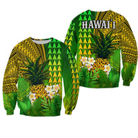 Hawaii Pineapple Sweatshirt Plumeria Frangipani Mix Tribal Pattern LT13 Unisex Green - Polynesian Pride
