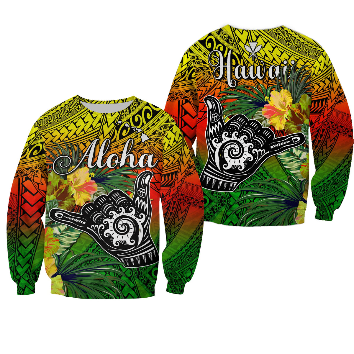 The Shaka Hawaii Sweatshirt Tropical Flowers Reggae Version LT13 Unisex Reggae - Polynesian Pride